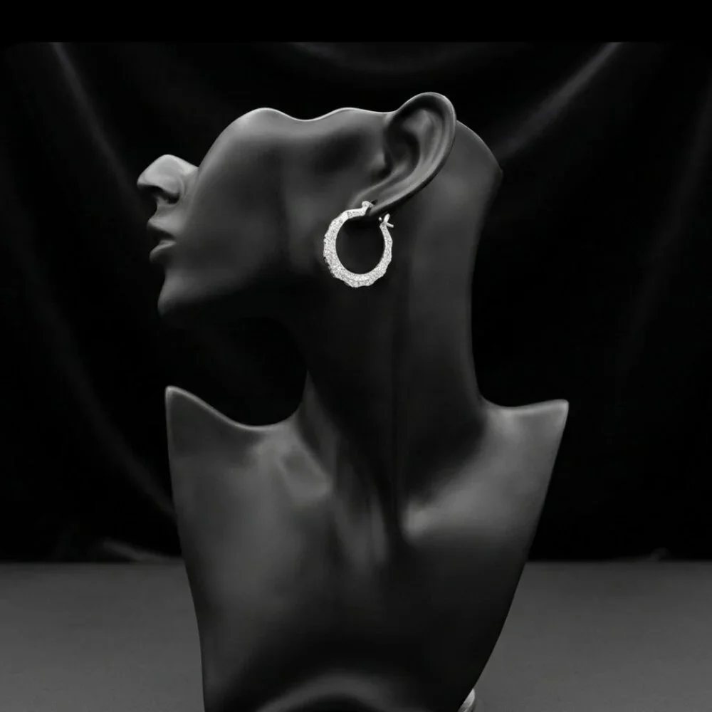 Vintage HAN CHINA Sterling Silver Crystal Hoop Earrings